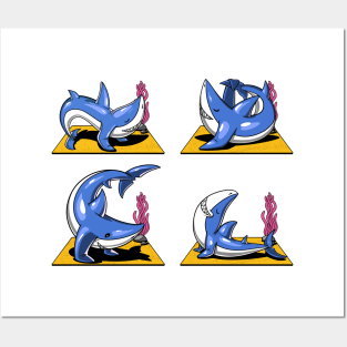 Shark Funny Yoga Poses Posters and Art